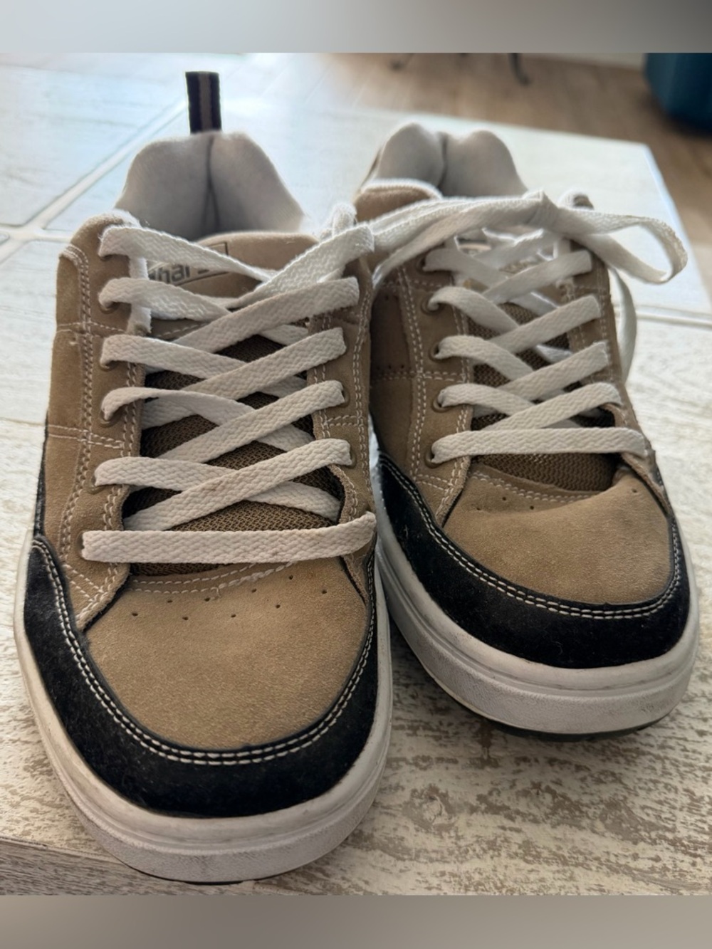 Men's Lace-Up Suede Sneakers in Beige and Black